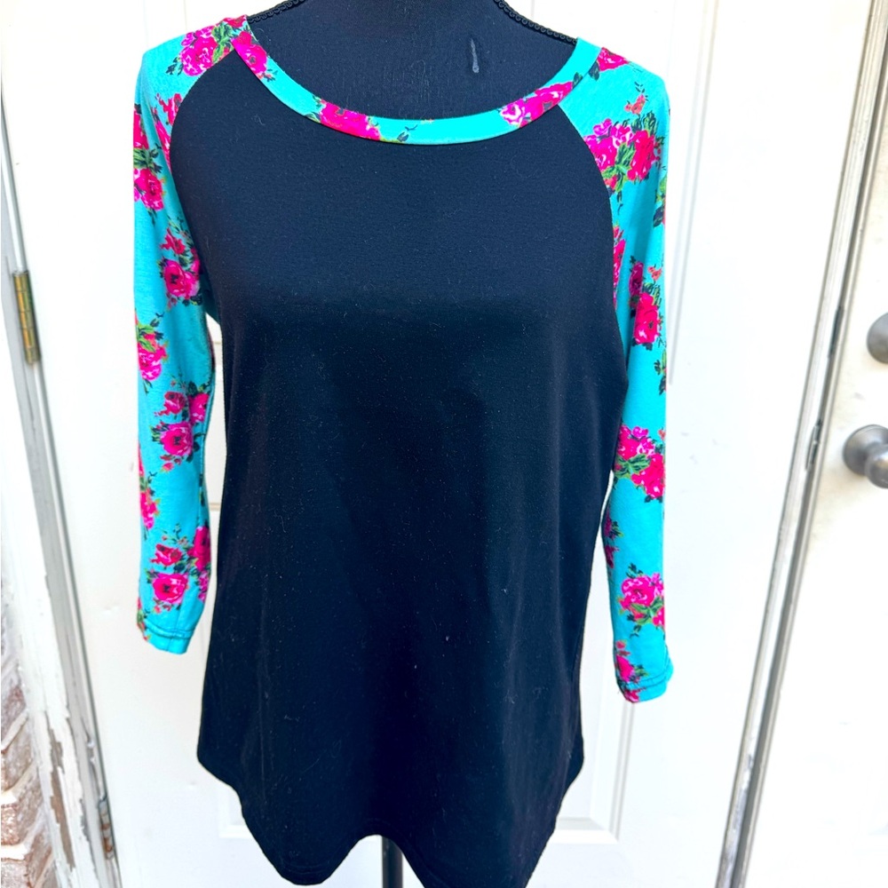 Black, Turquoise & Pink, Long Sleeve, Shirt, Size XL
